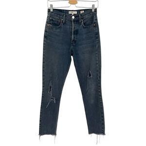Re/Done Originals 90s High Rise‎ Jeans Worn Black Destroyed Size 25